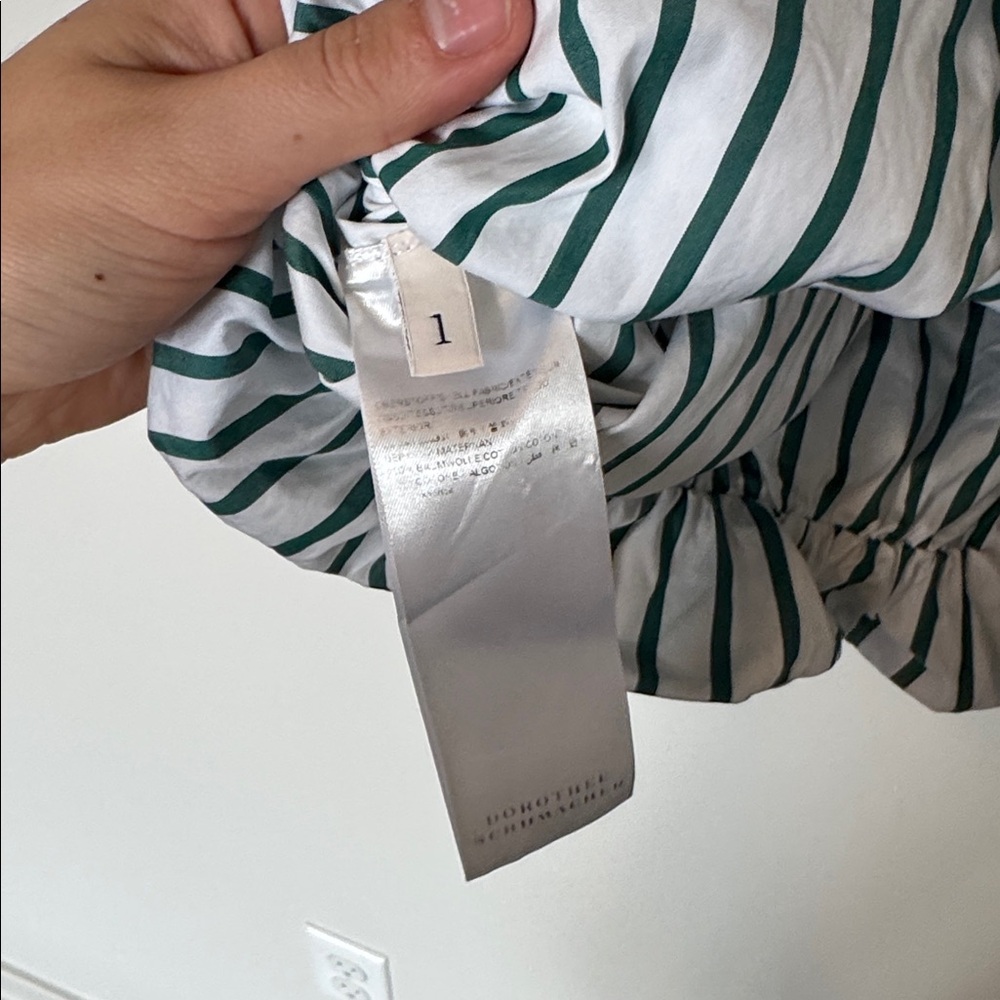 Dorothee Schumacher Bubble Hem Green/White Stripe Button Up Blouse - XS/S - Picture 5 of 5